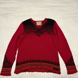 Dale of Norway Nordic Fair Isle Wool VNeck Norwegian Red & Black Women’s Sweater